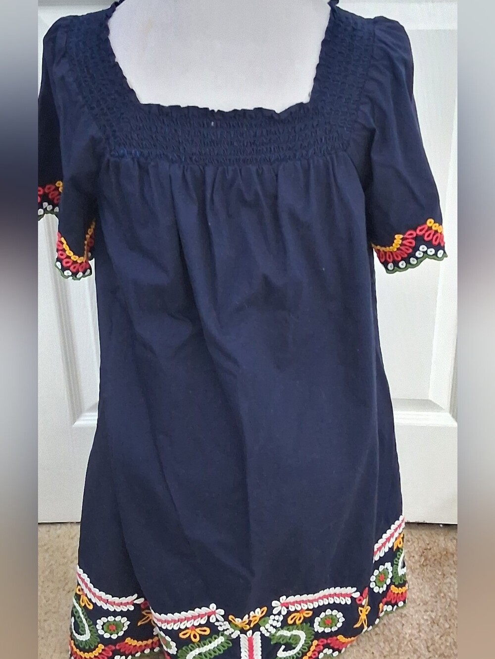 NEW Crown & Ivy Navy Mini Dress With Vibrant Multicolor Embroidery    Size S